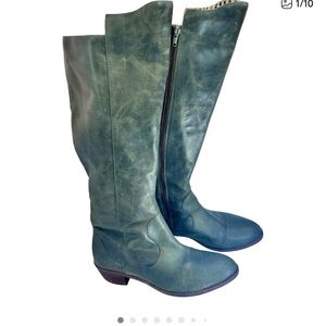 Farylrobin Anthropologie Green Leather Over the Knee  Slouchy Riding Boots 8.5